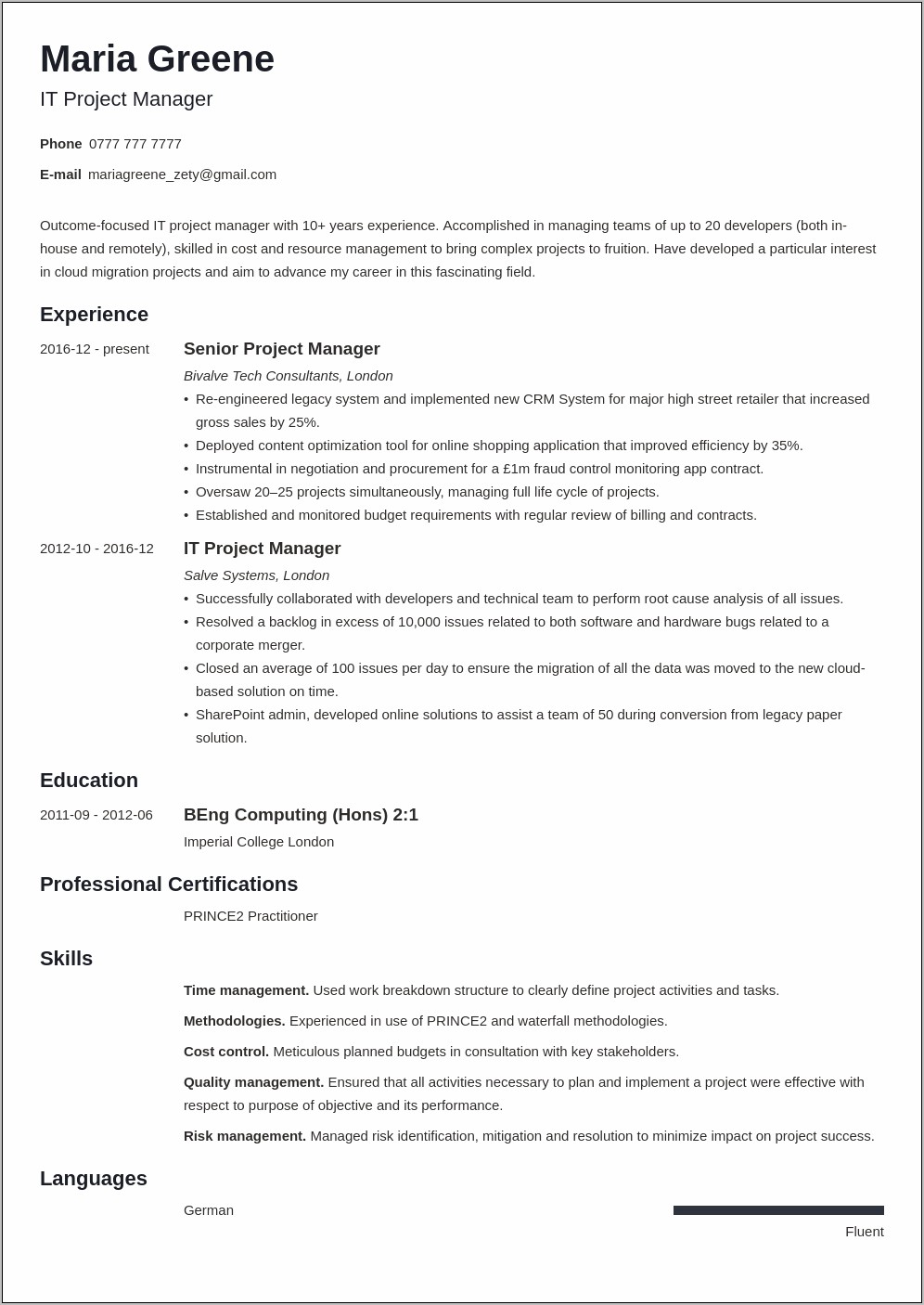 Senior Consulting Project Manager Resume