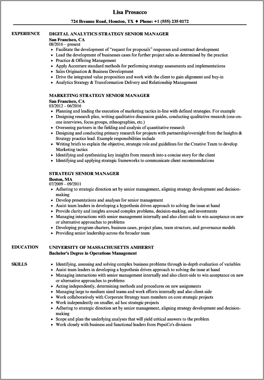 Senior Strategy Manager Resume Examples