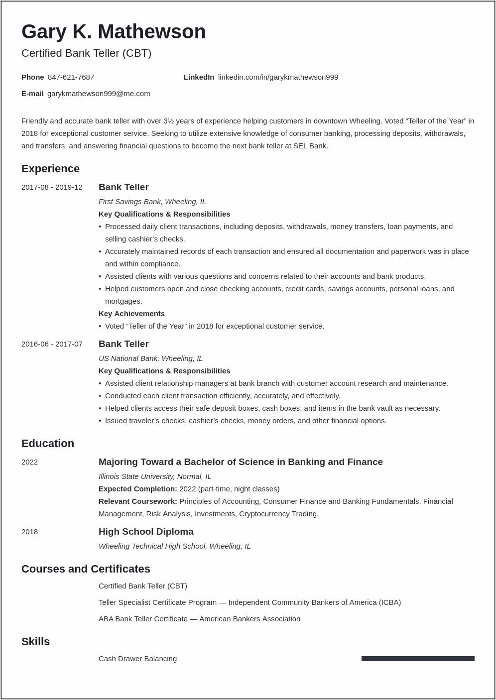 Senior Teller Job Description Resume
