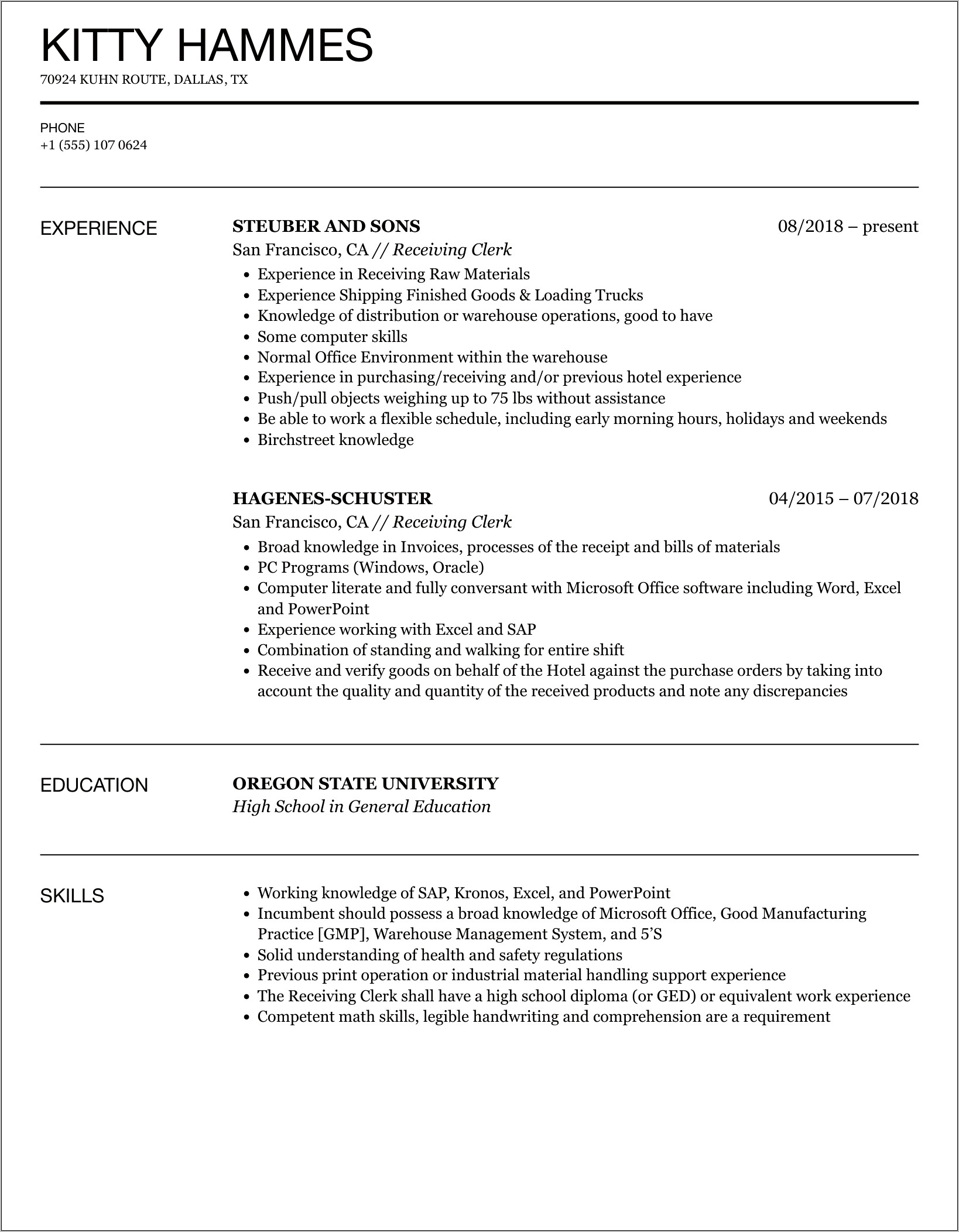 Shipping Receiving Clerk Resume Objective