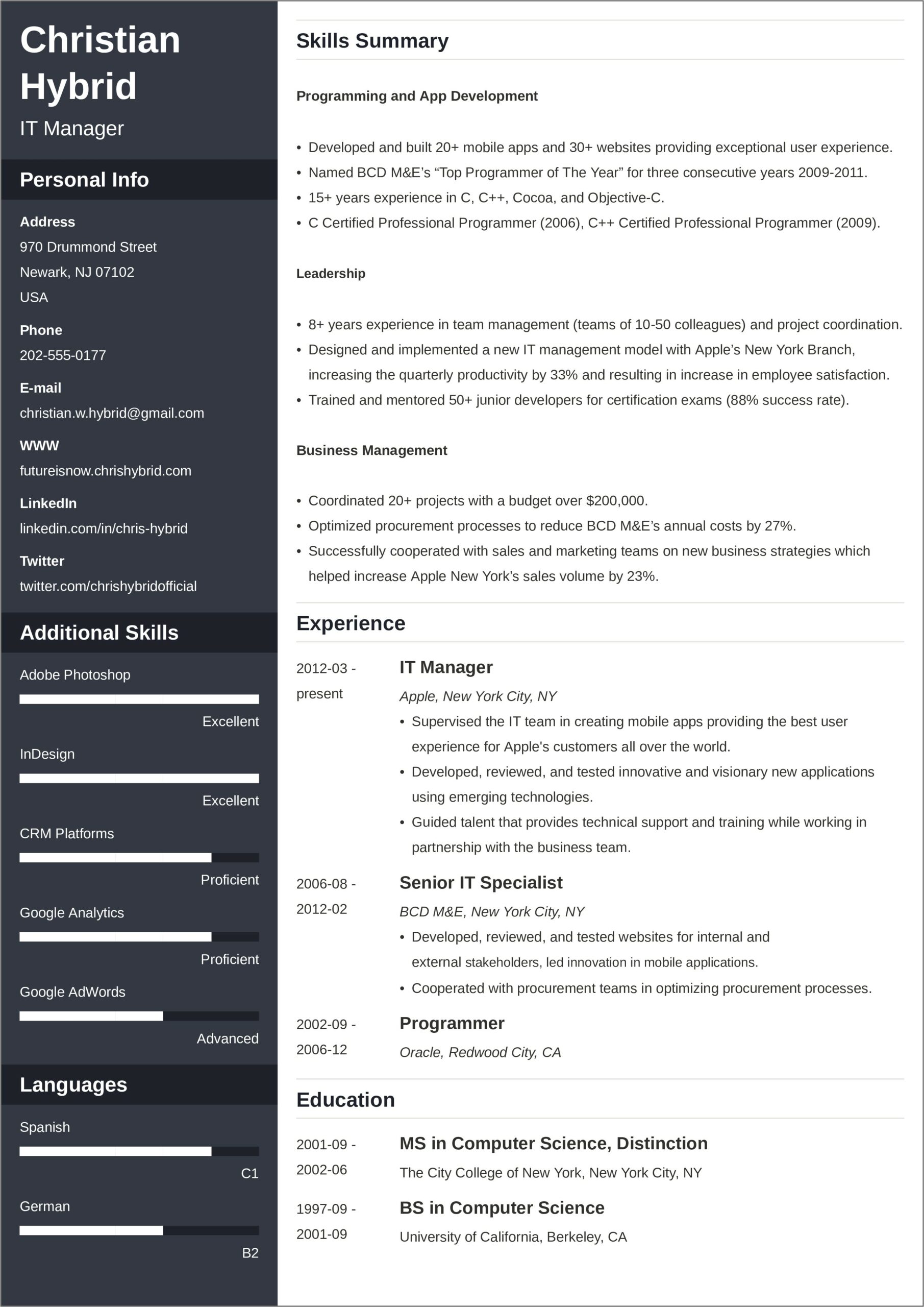 Simple Job Resume Lay Out