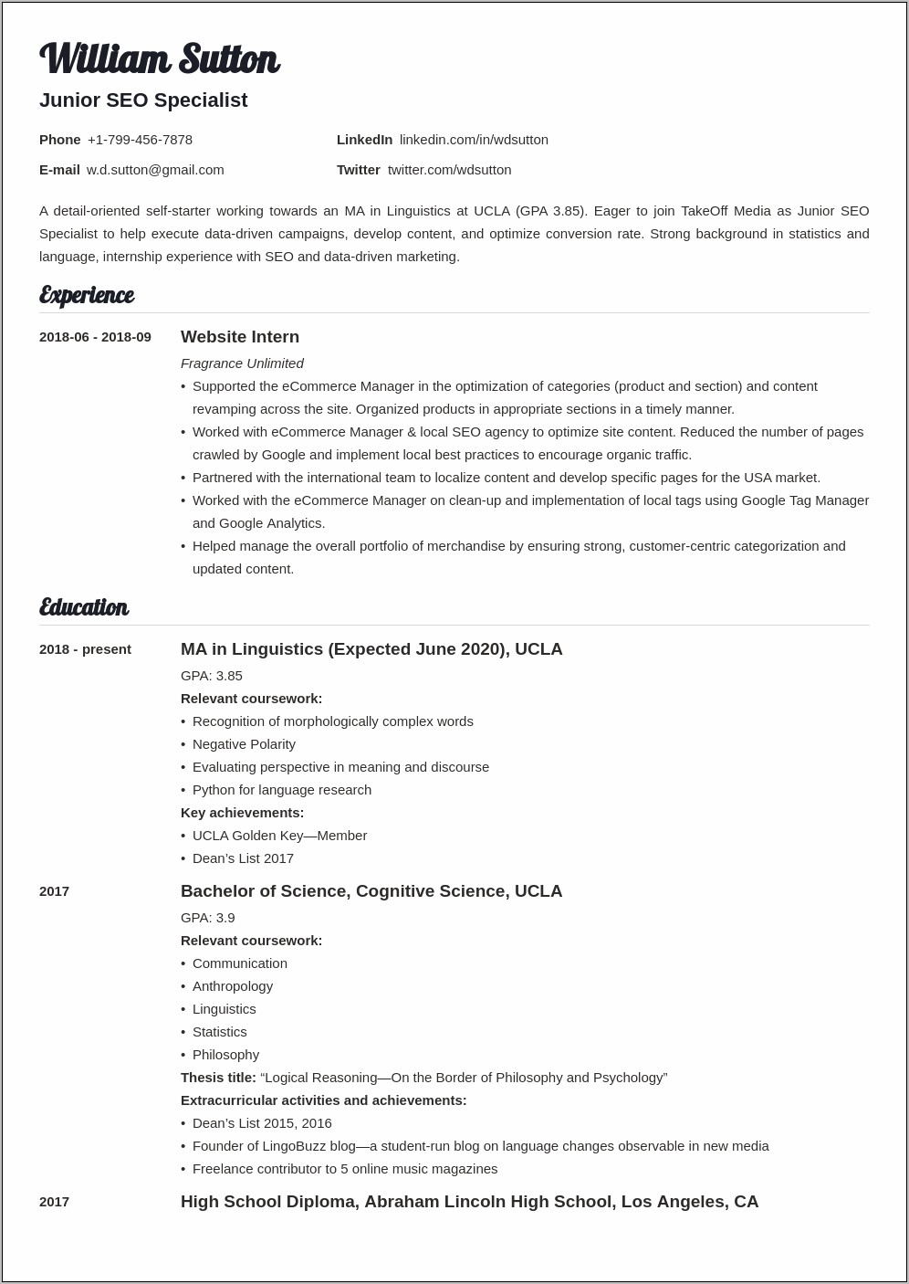 Simple Resume Sample For Students