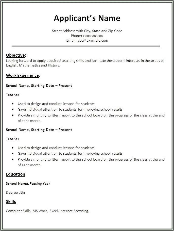 Simple Resume Samples For Freshers