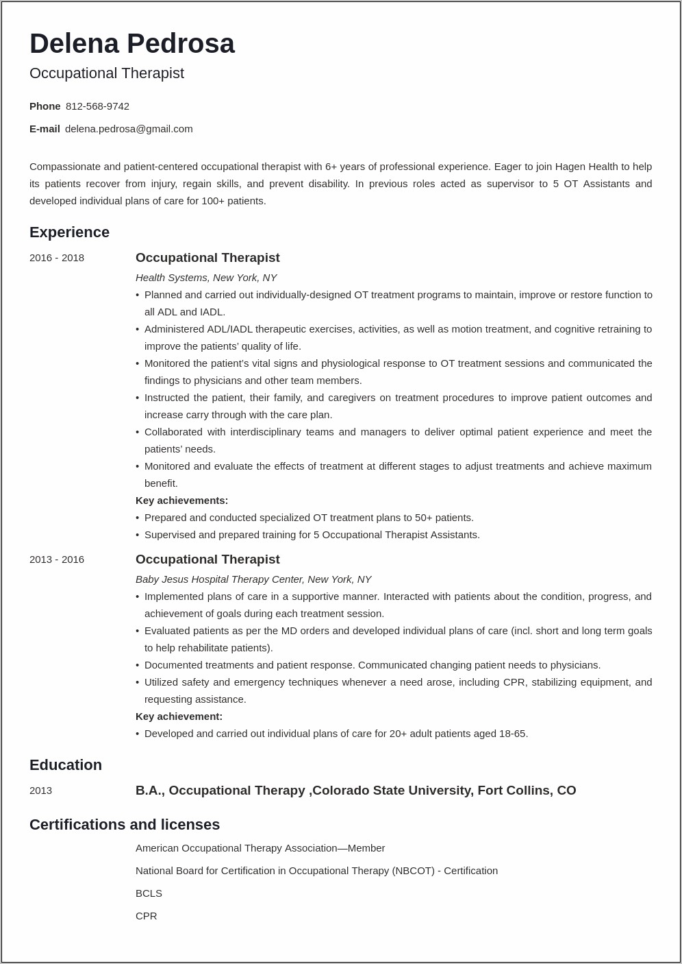 Skills For Occupational Therapy Resume