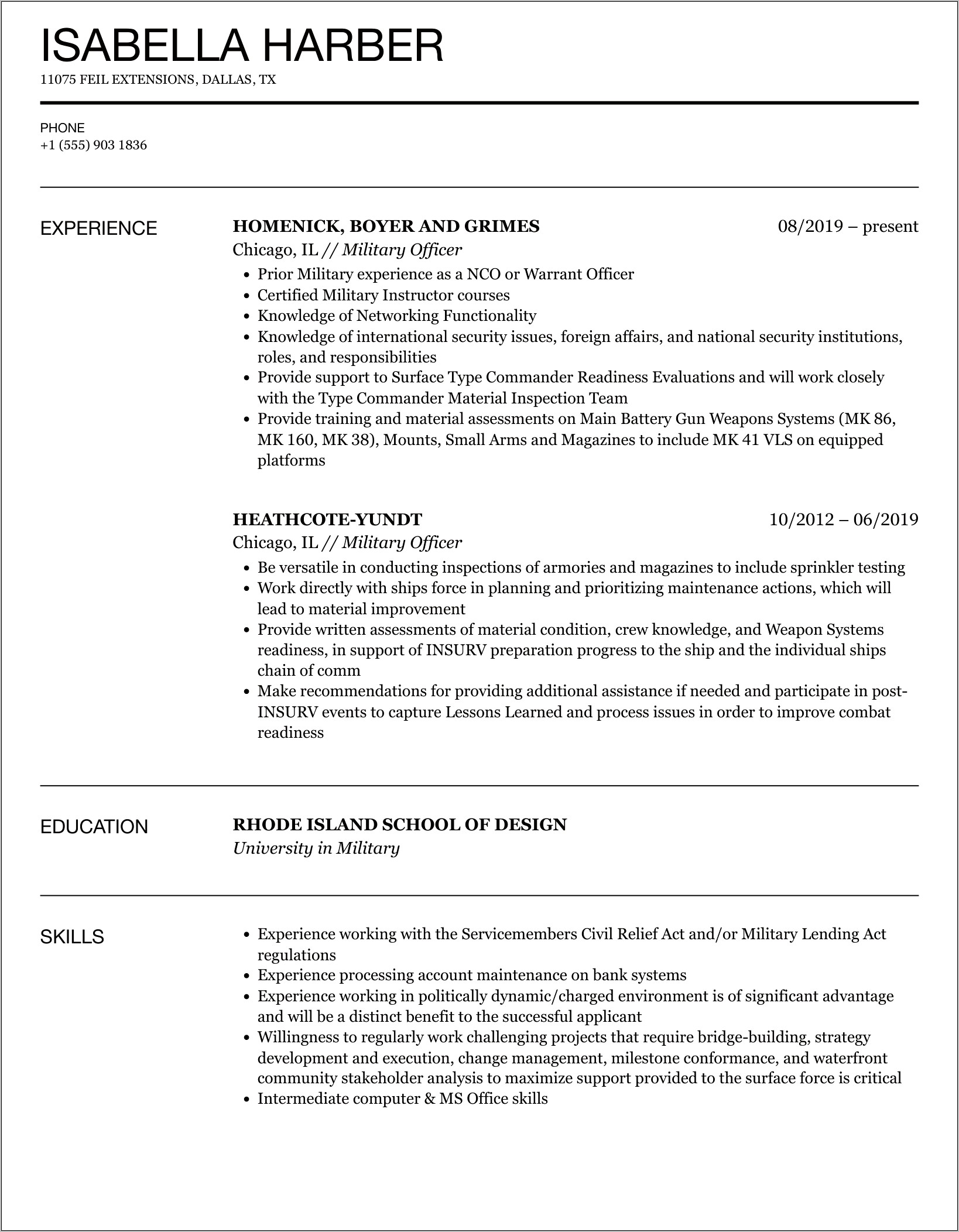 Skills For Resume From Military