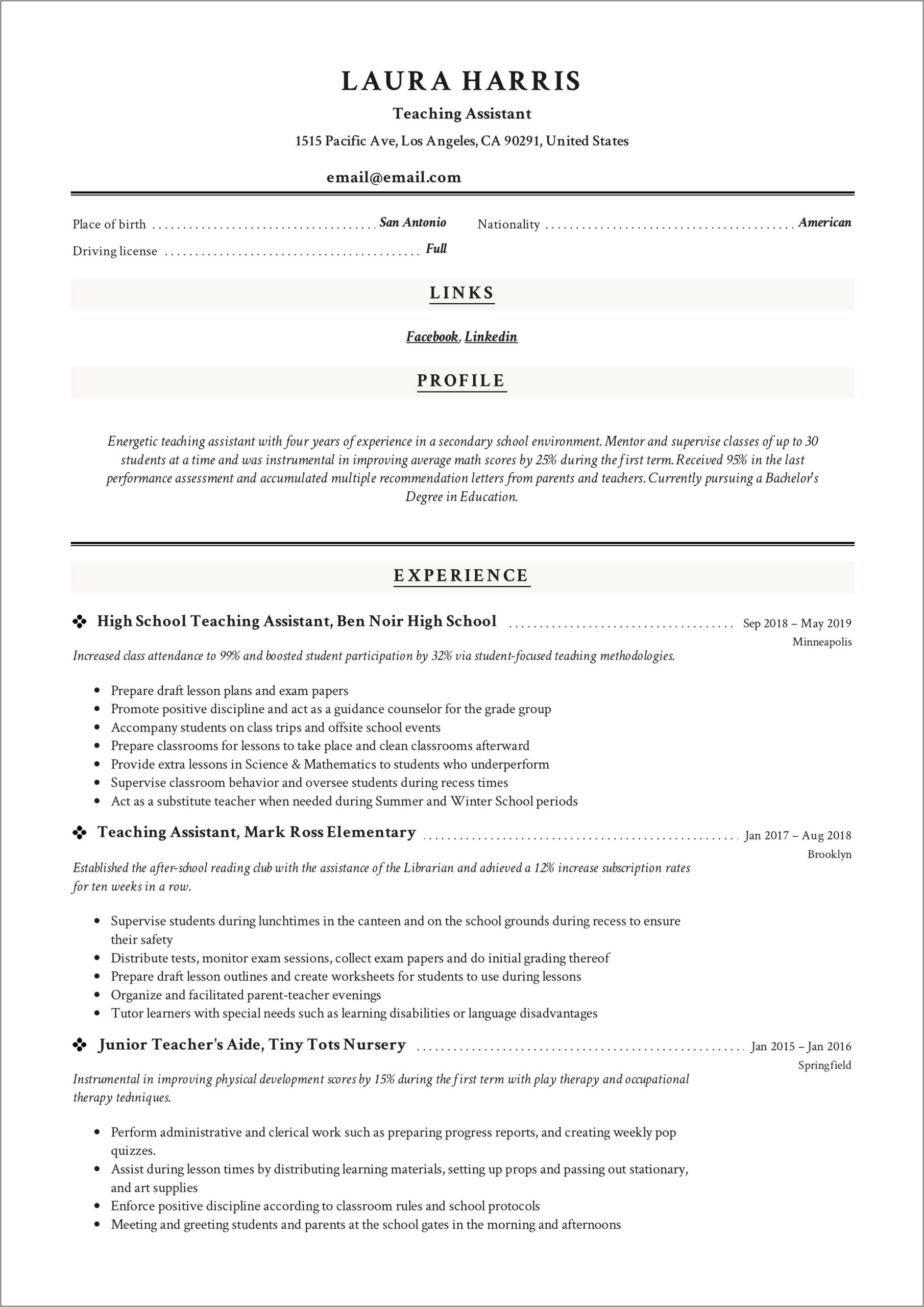 Skills For Teaching Assistant Resume