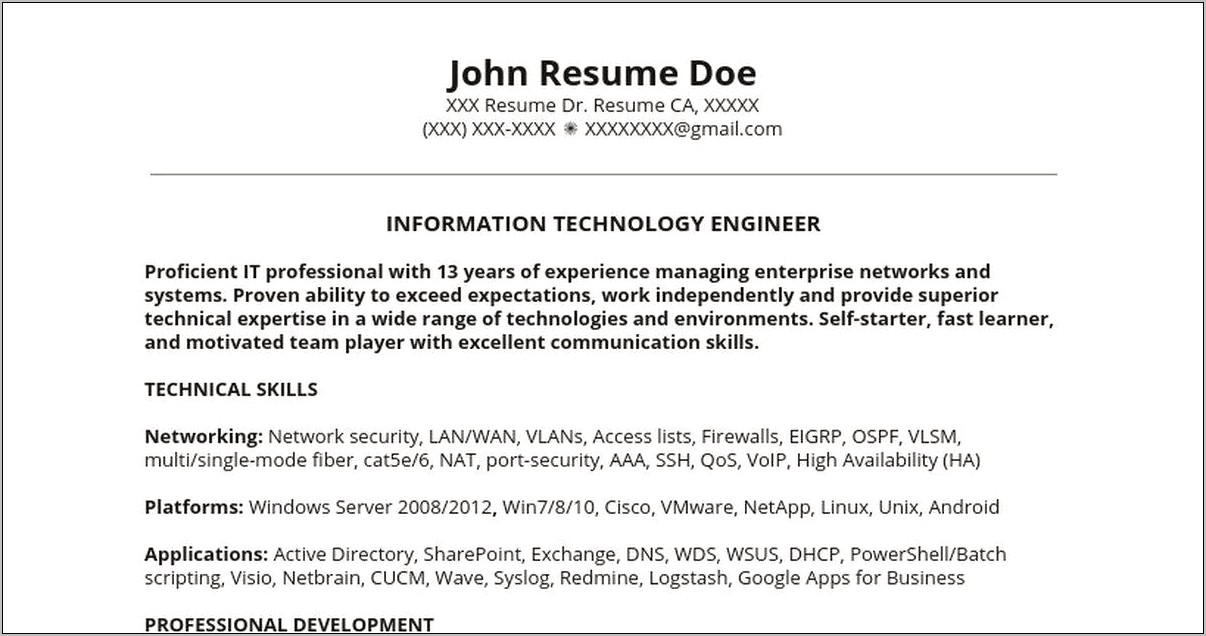 Skills Line Resume Information Technology