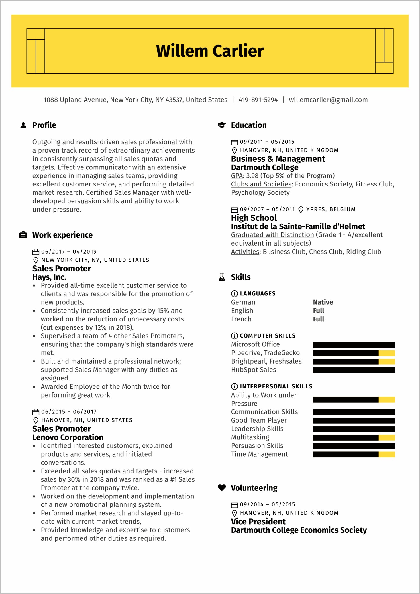 Skills Profile For Sales Resume