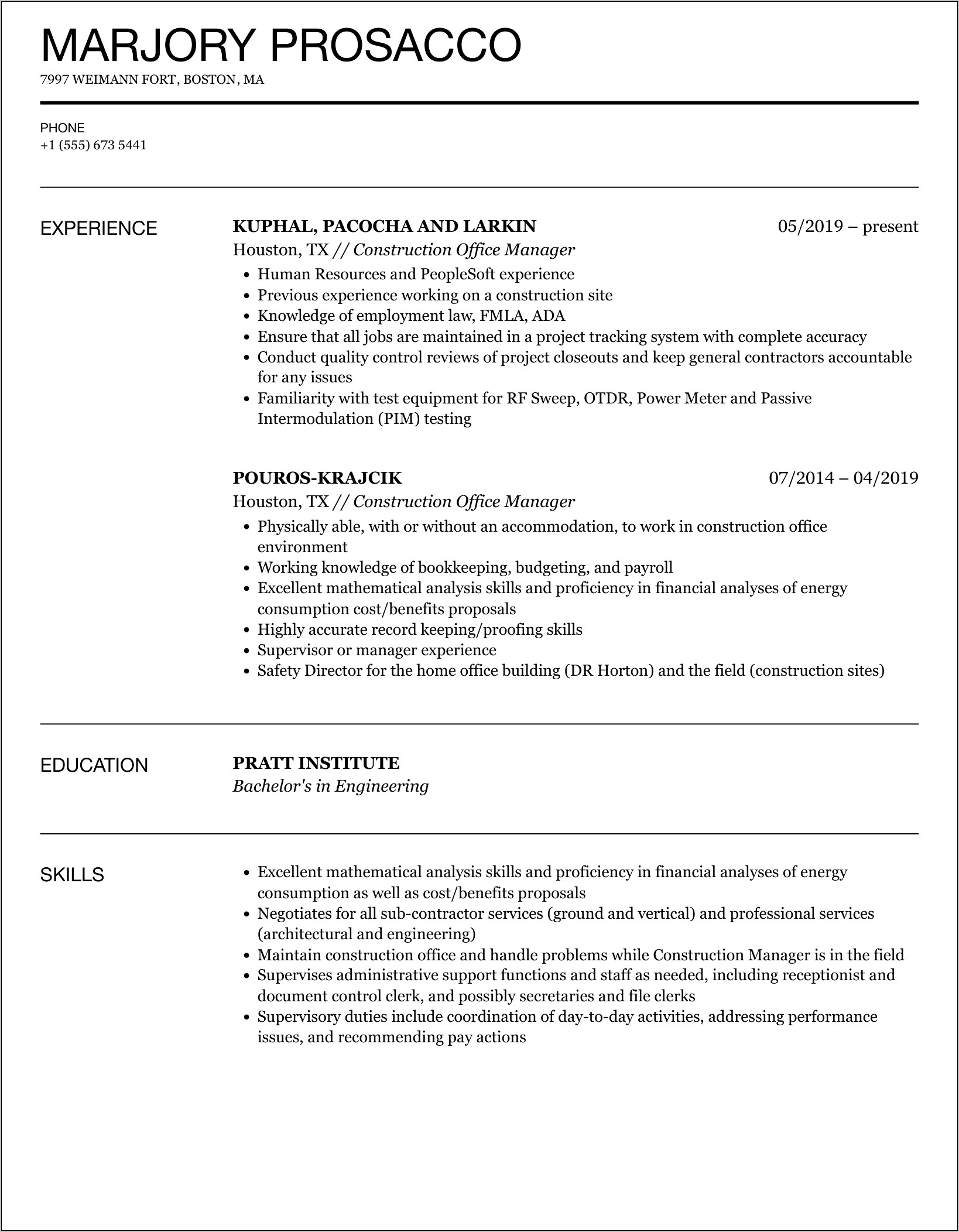 Skills Resume For Office Manager