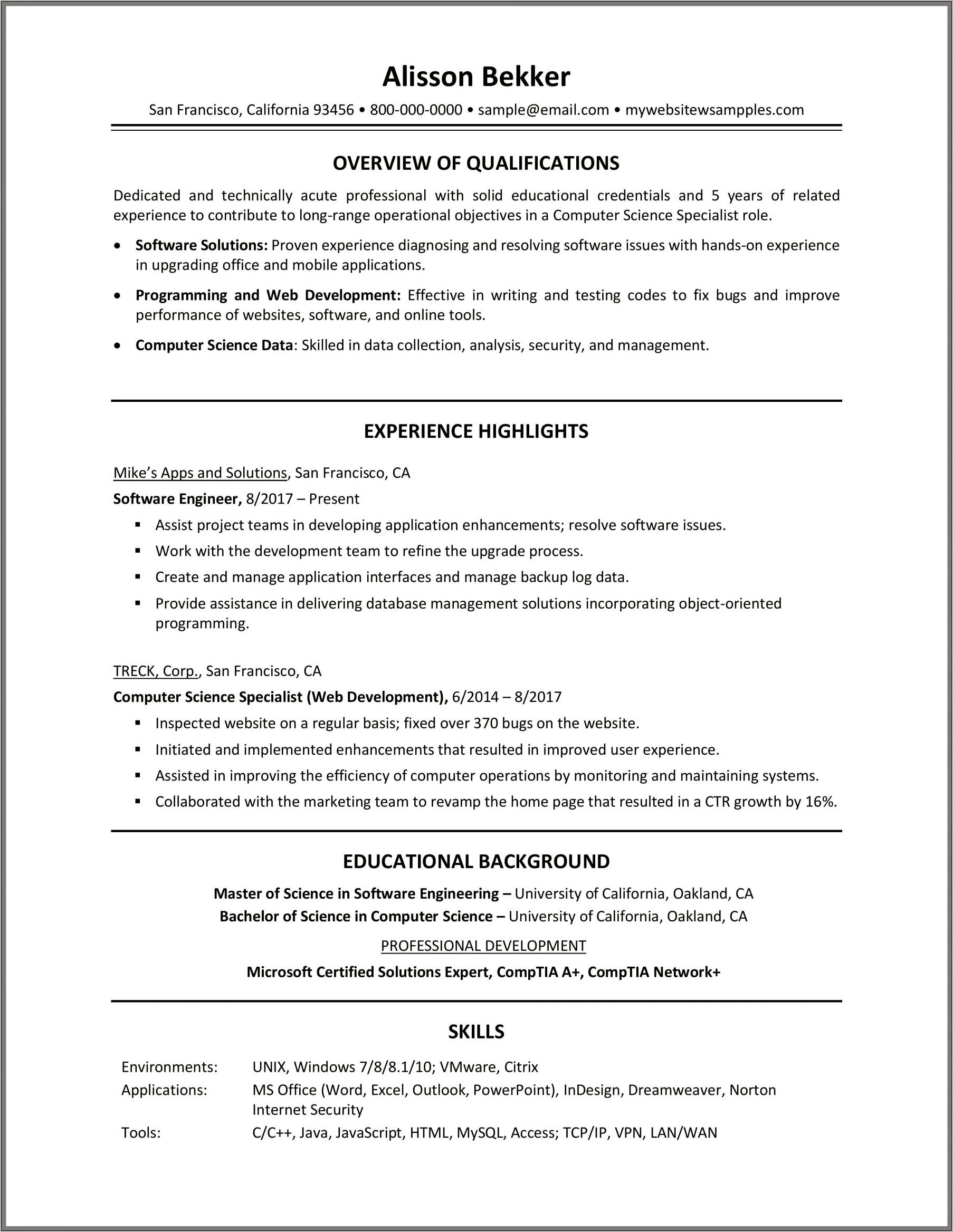Skills Section Computer Science Resume