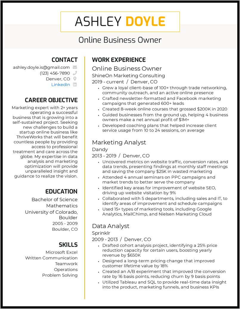 Small Business Owner Resume Skills