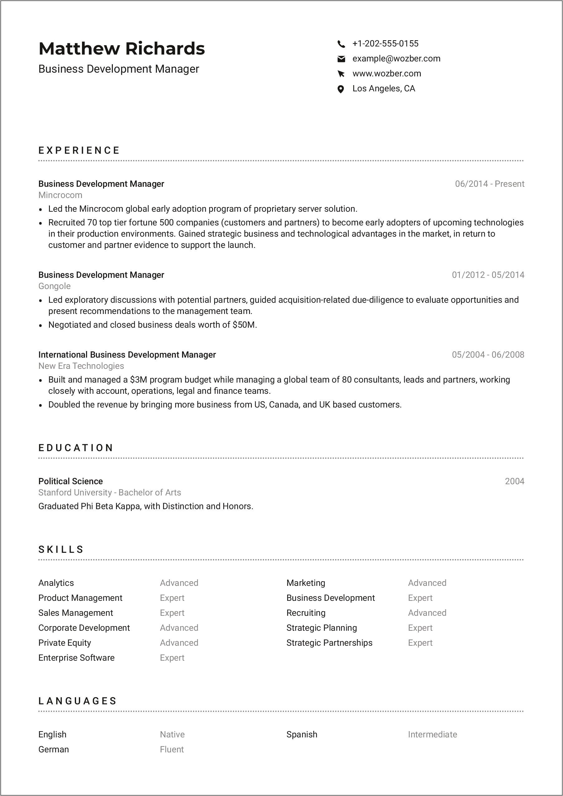 Software Business Development Manager Resume
