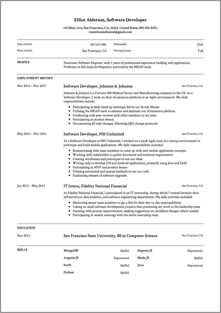 Software Developer Job Description Resume