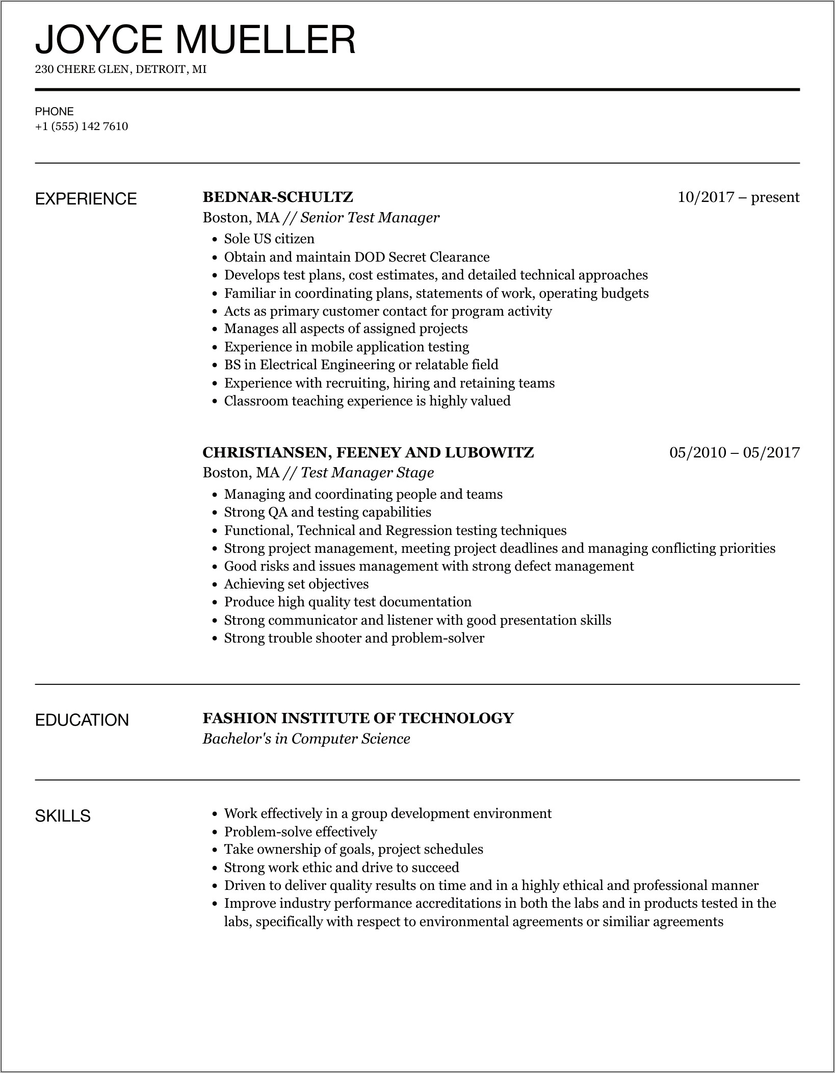 Software Test Manager Resume India