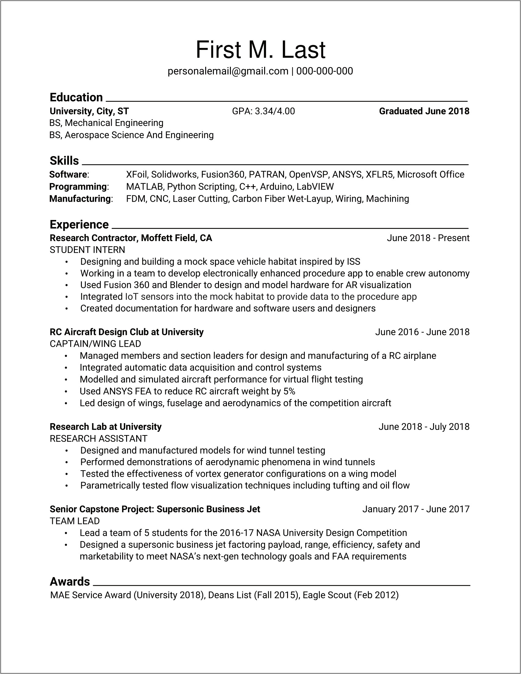 Space Engineering Resume Objective Statement