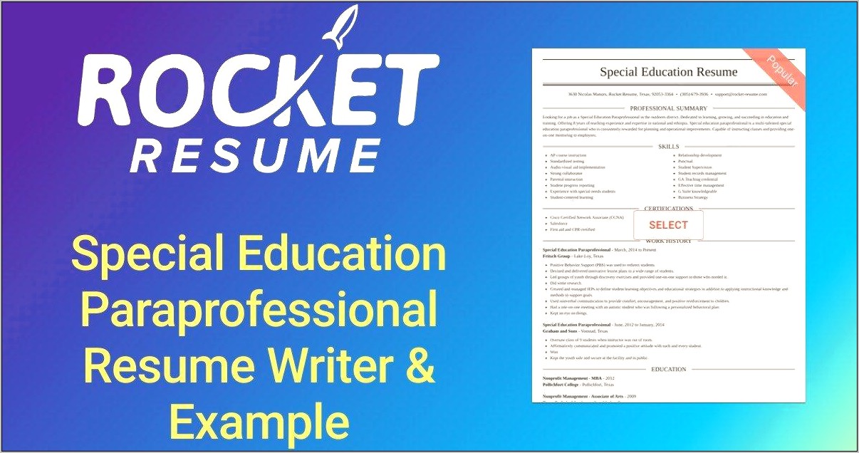 Special Education Paraprofessional Resume Examples