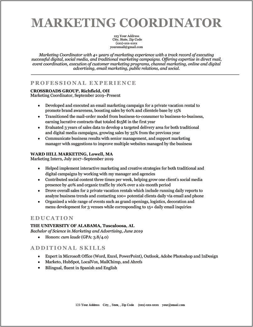 Special Events Coordinator Resume Objective
