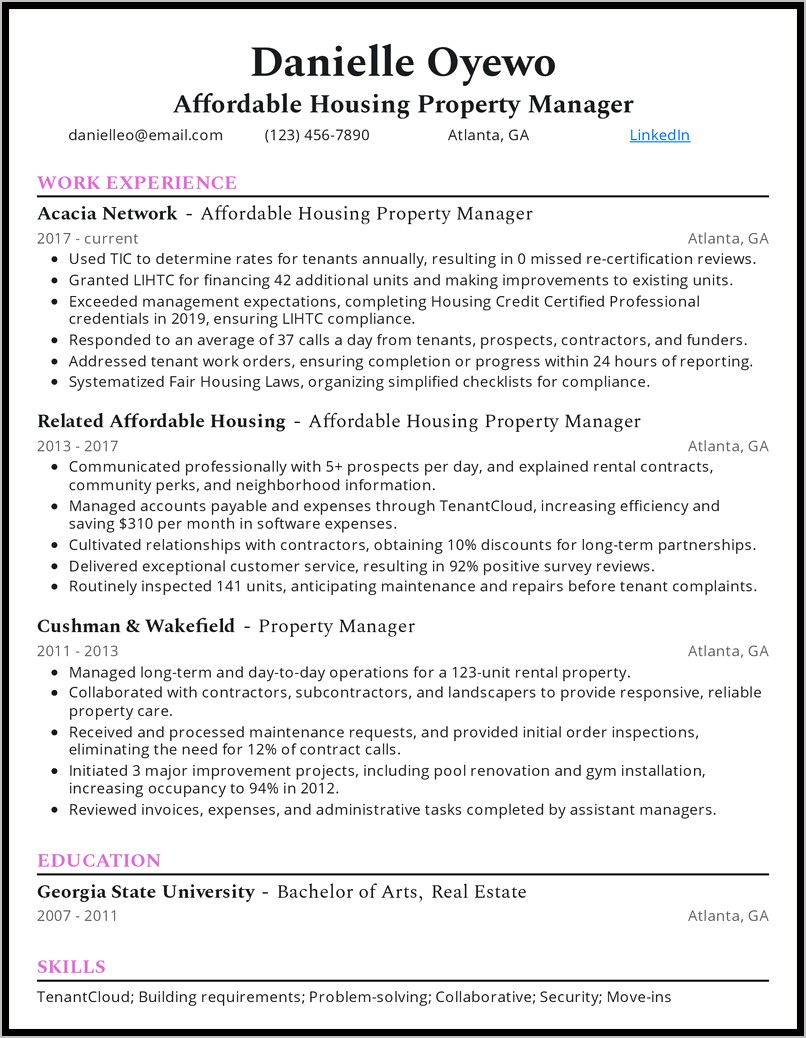 Special Needs Housing Manager Resume