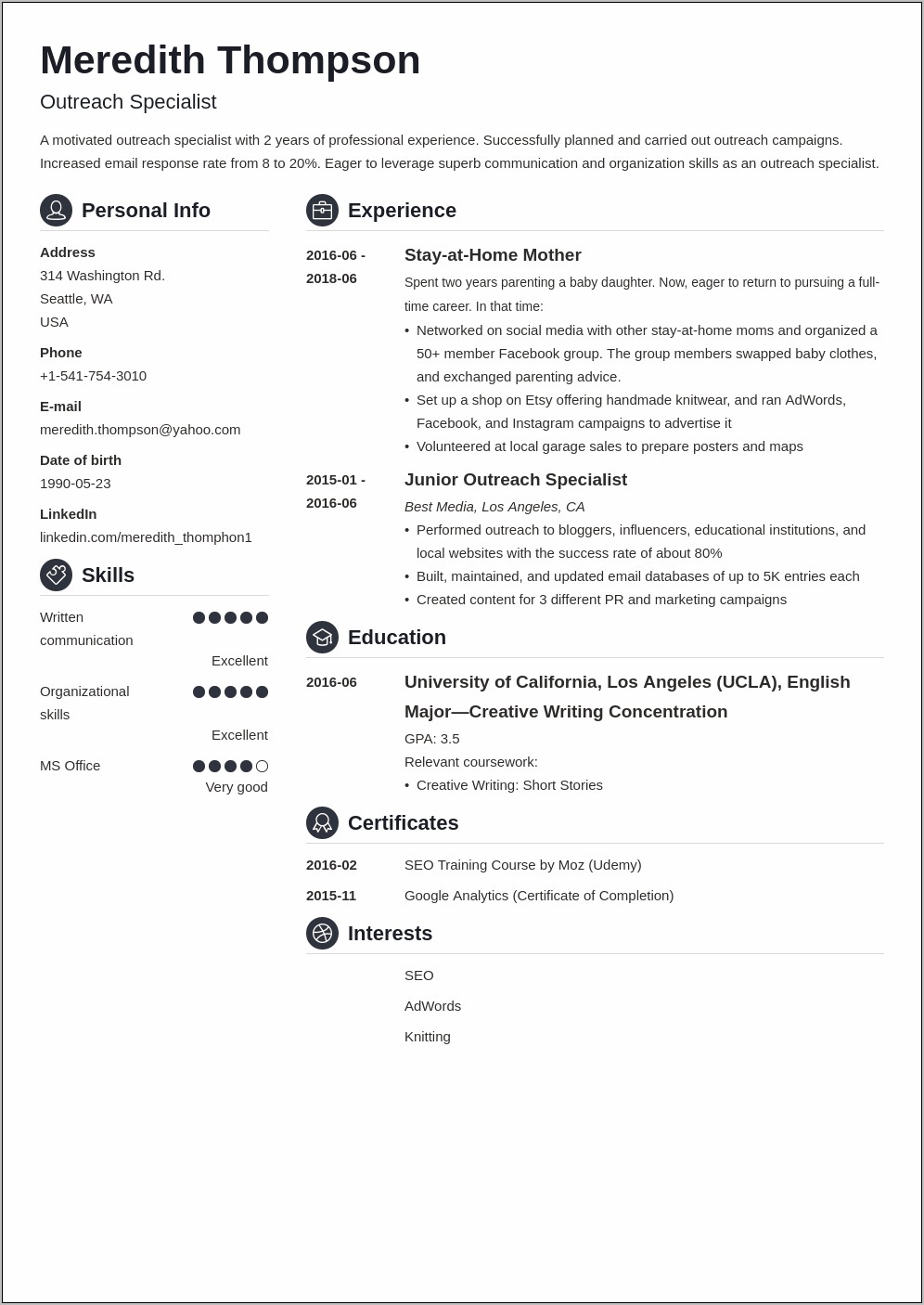 Stay Home Mother Resume Sample