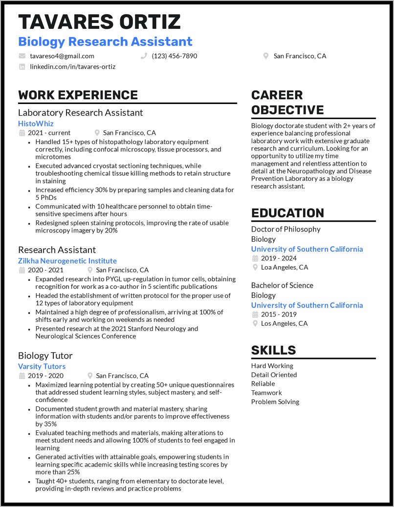 Student In Biology Resume Objective