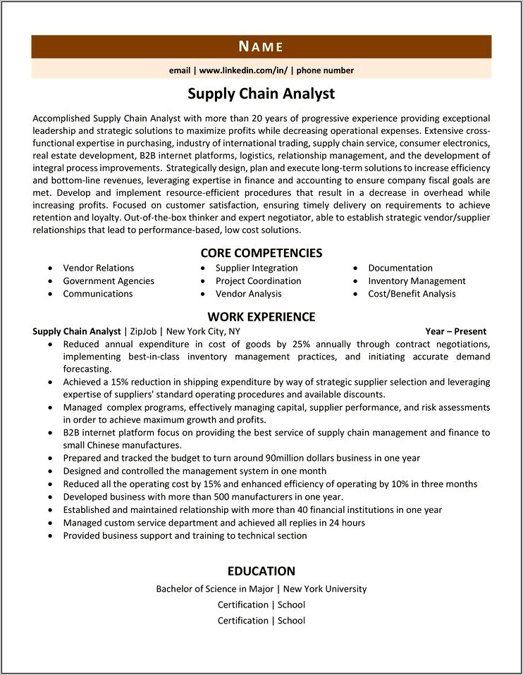 Supply Chain Analyst Resume Objective