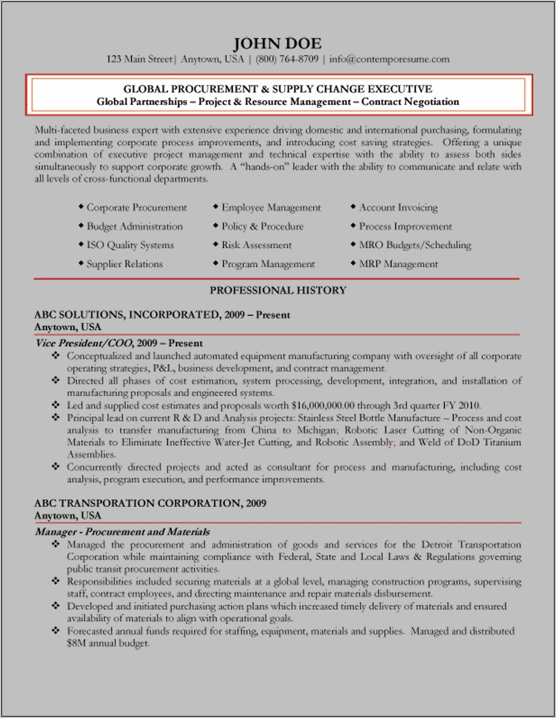 Supply Chain Executive Resume Samples
