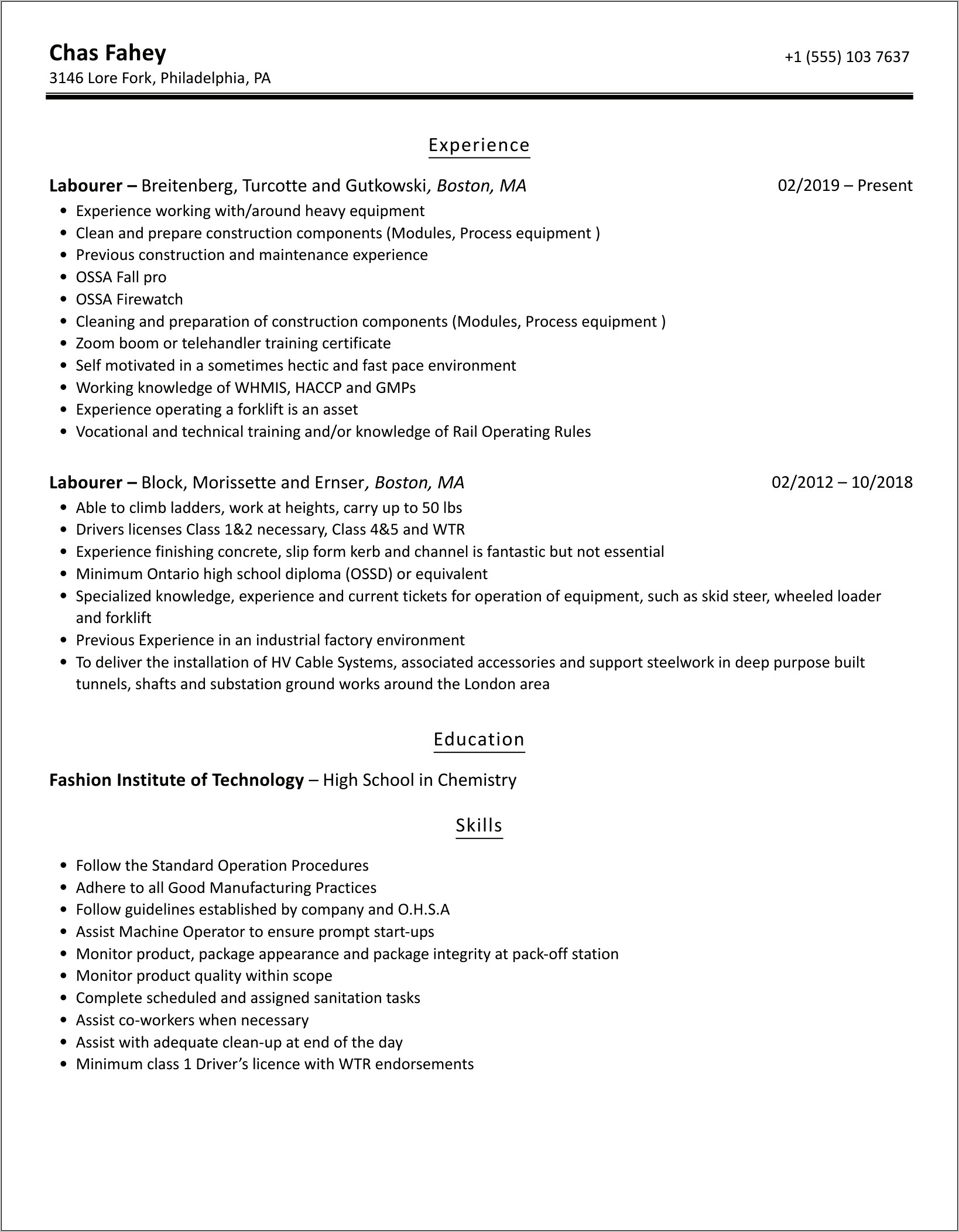 Swamper Job Description For Resume