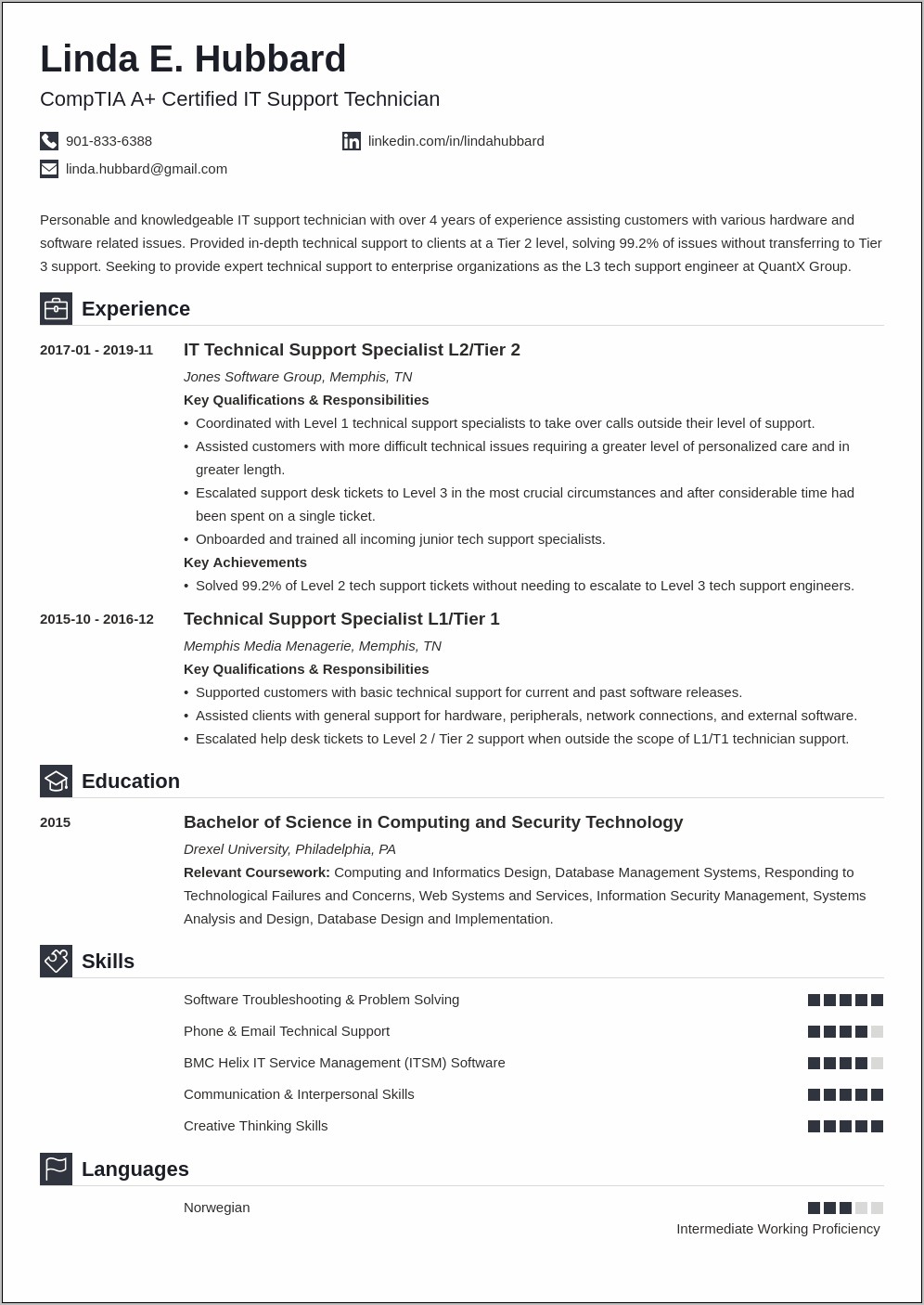Tech Support Job Description Resume