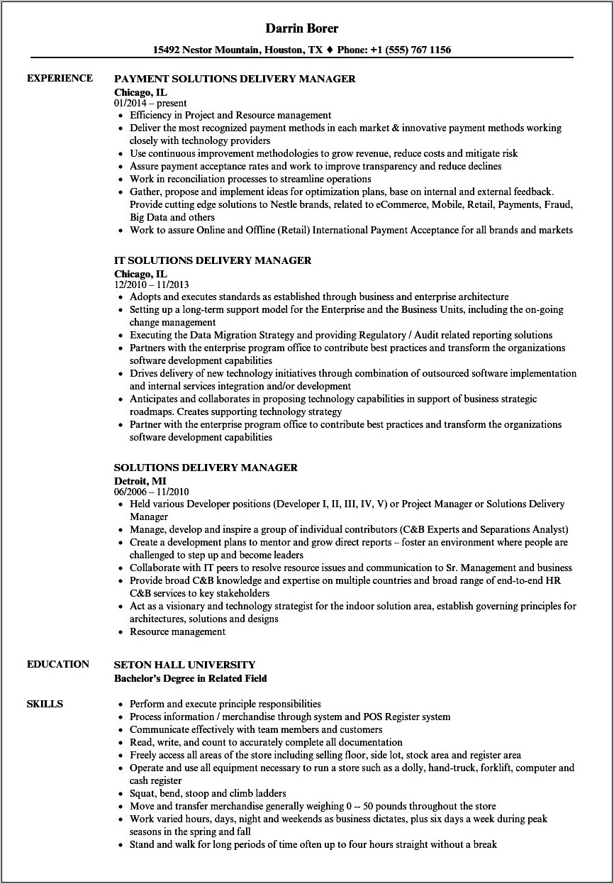Technical Delivery Manager Resume Pdf
