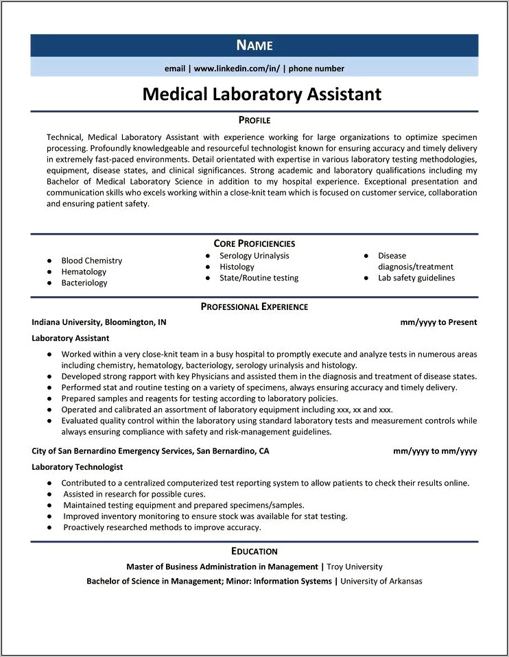 Technical Laboratory Assistant Resume Examples