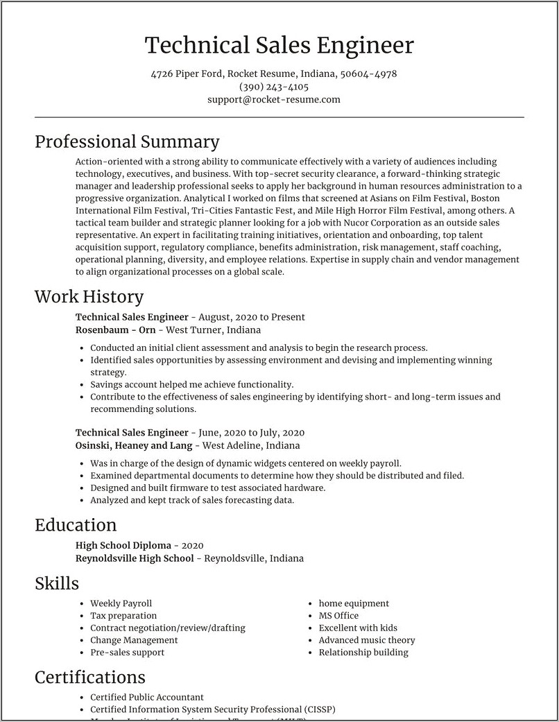 Technical Sales Engineer Resume Examples