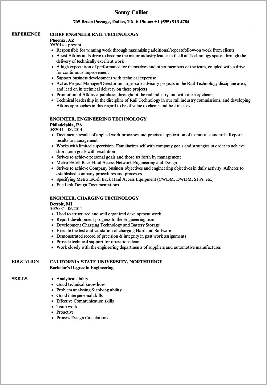 Technical Skills For Engineering Resume