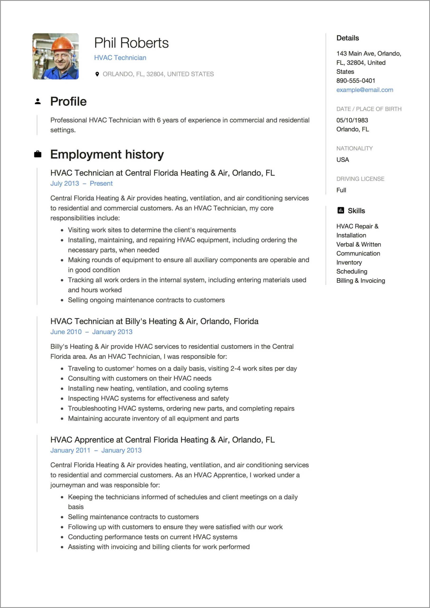 Technician Resume Templates Free Download