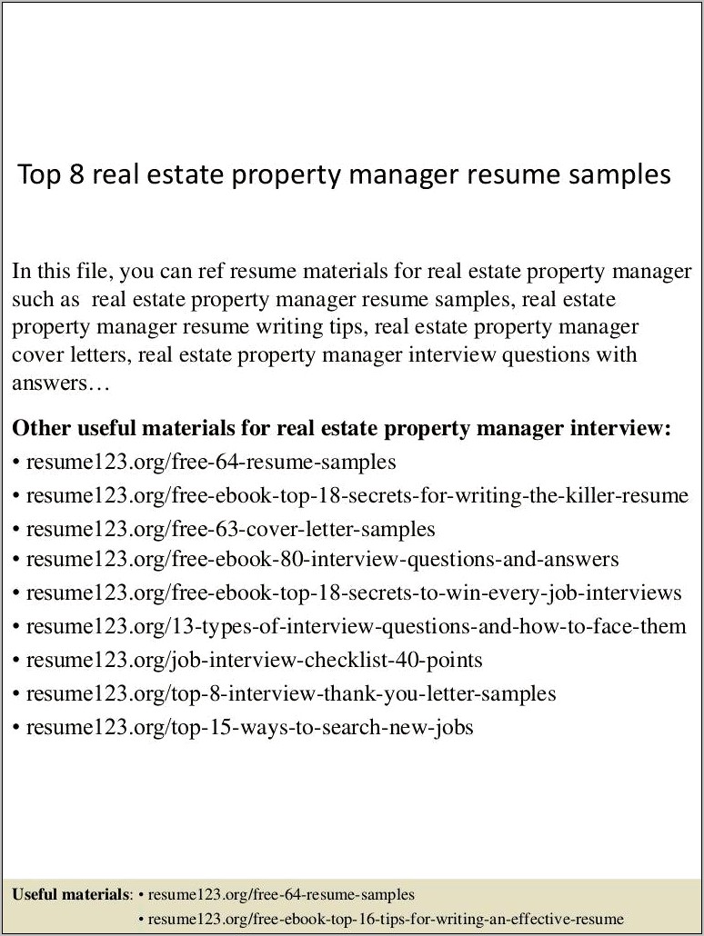 Top Property Management Resumes 2019