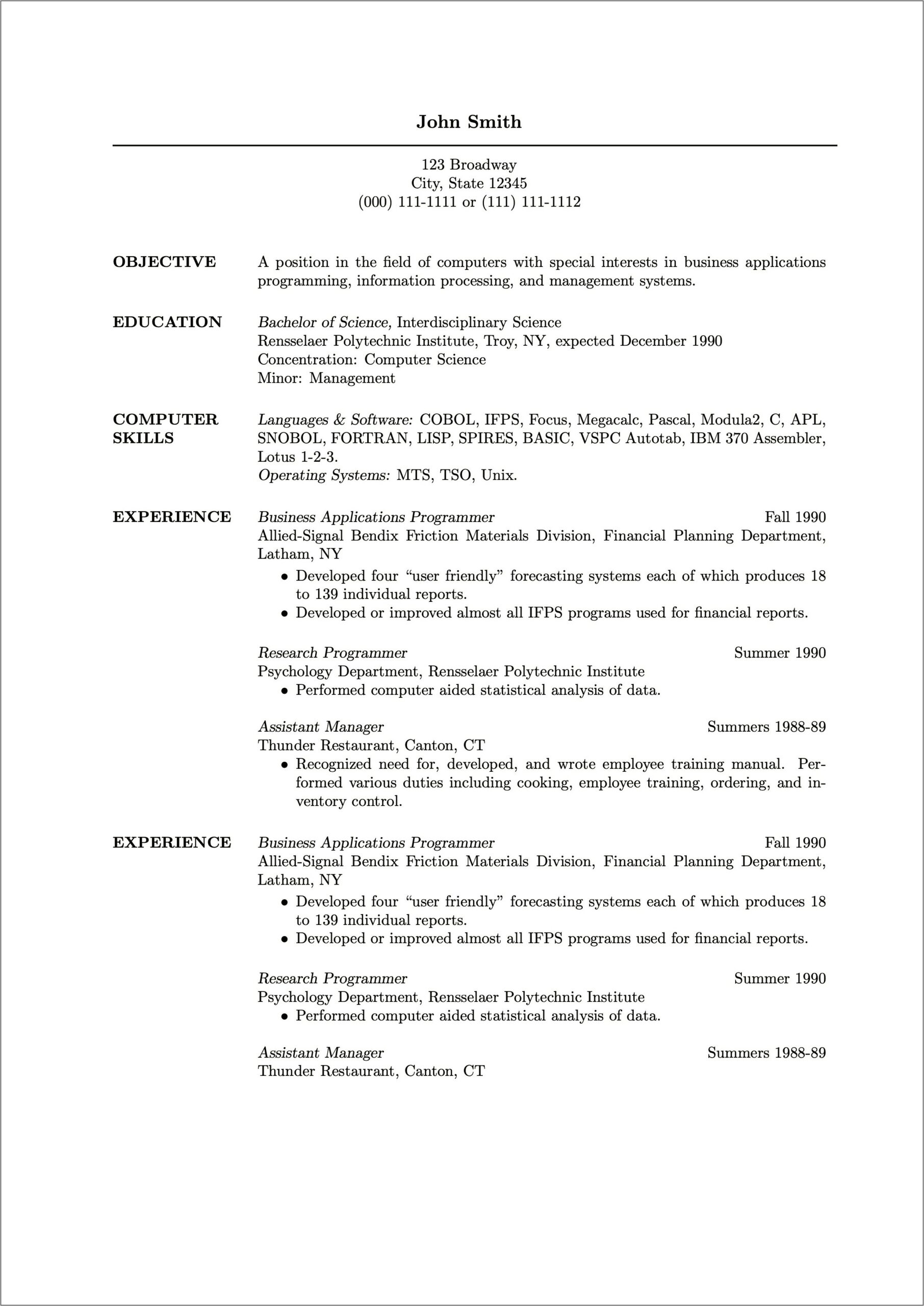 Trainer In Restraunt Example Resume