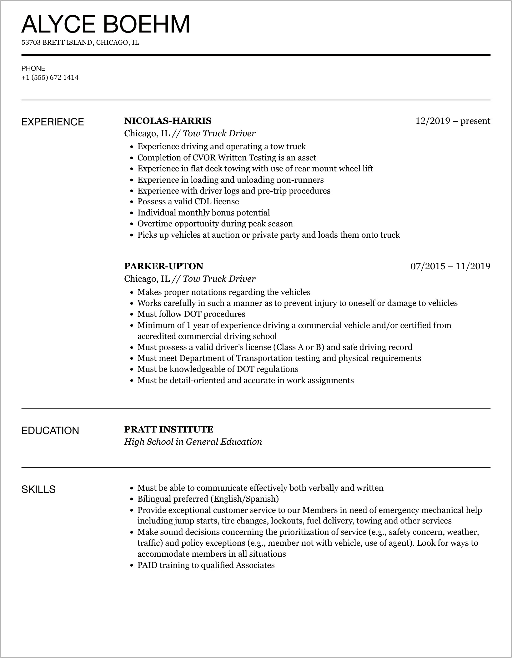 Truck Driver Resume Examples Free