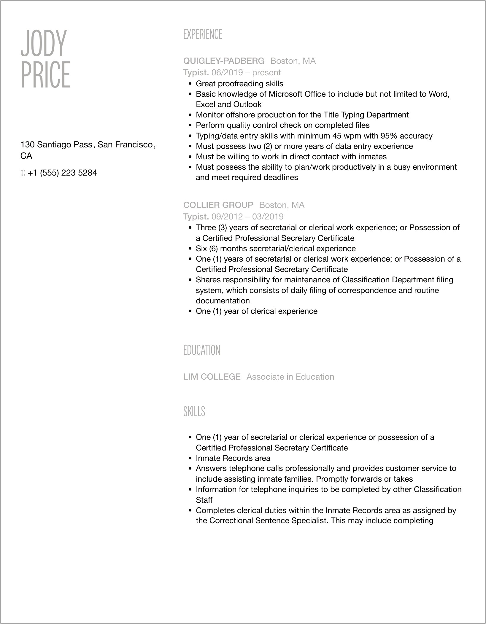 Typing As Skill On Resume