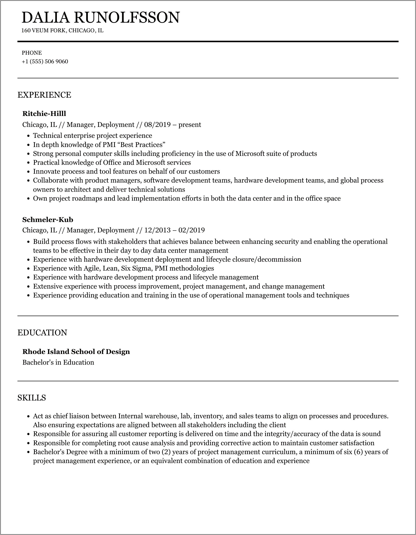 Unit Deployment Manager Resume Example