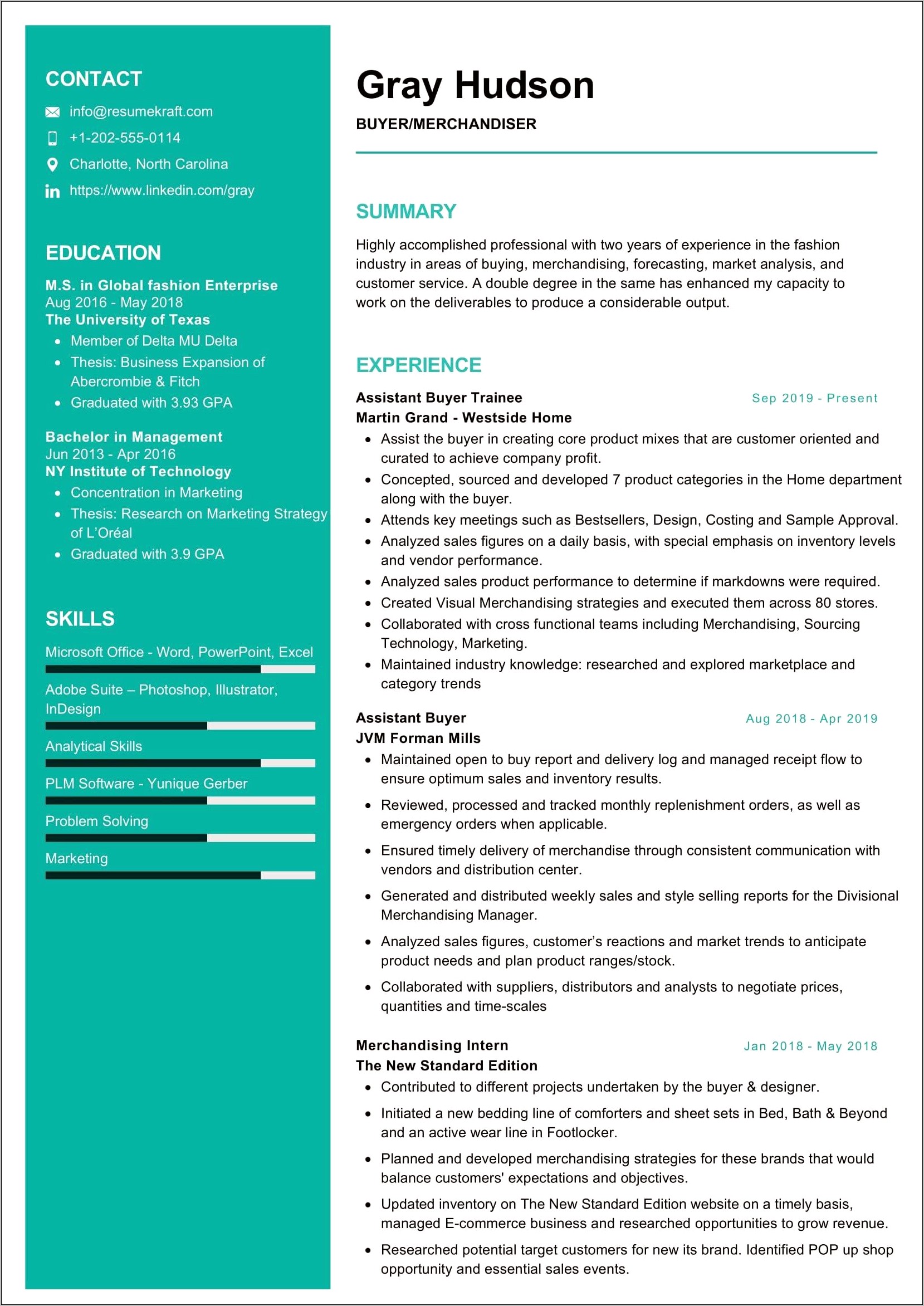 Visual Merchandising Manager Resume Objective