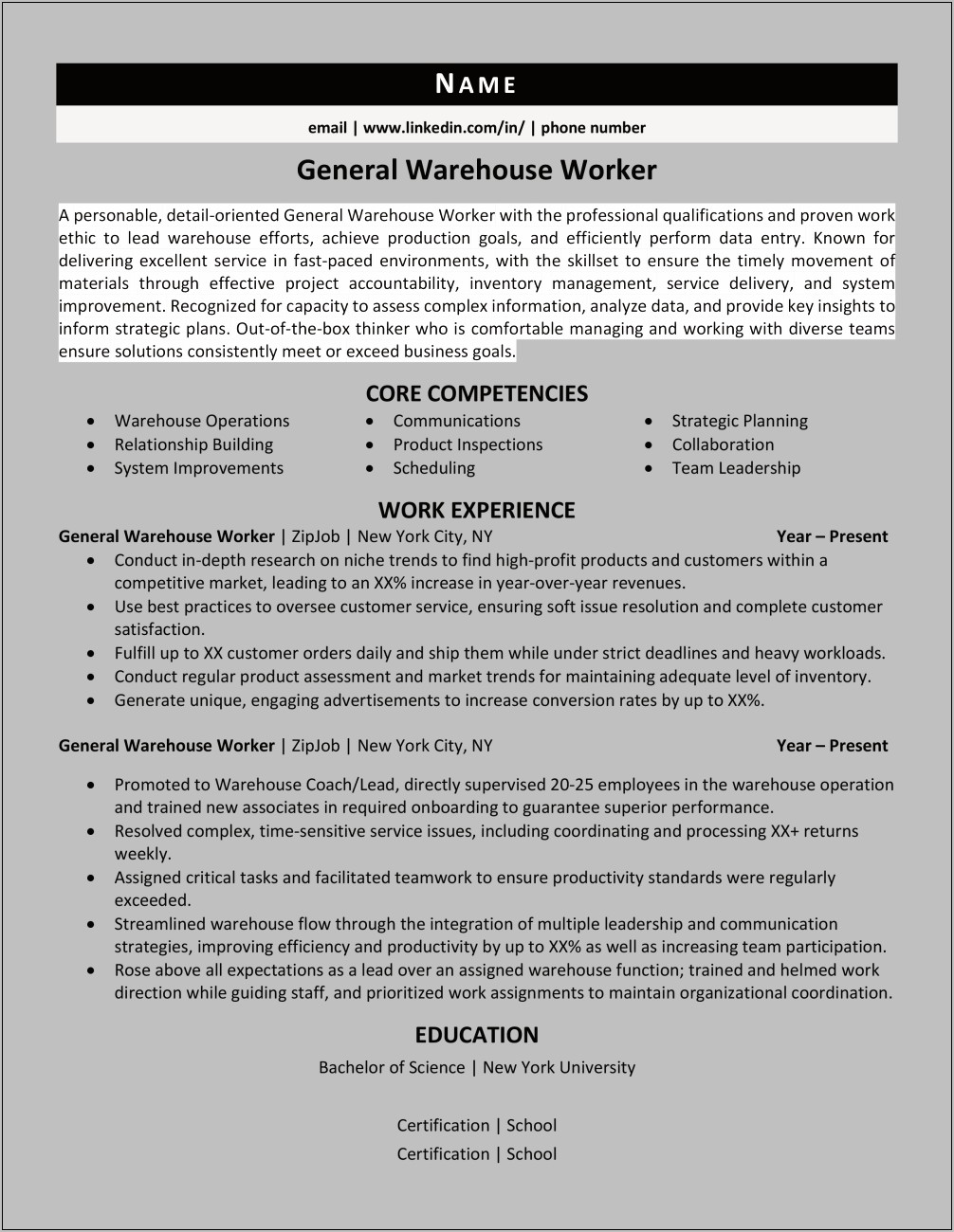 Warehouse Job Duties For Resume