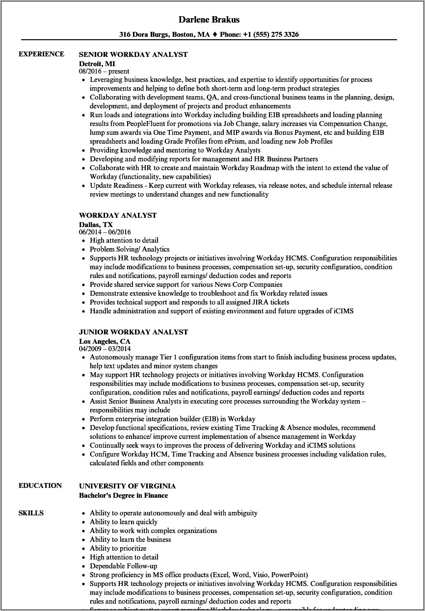 Workday Project Manager Resume Integrations