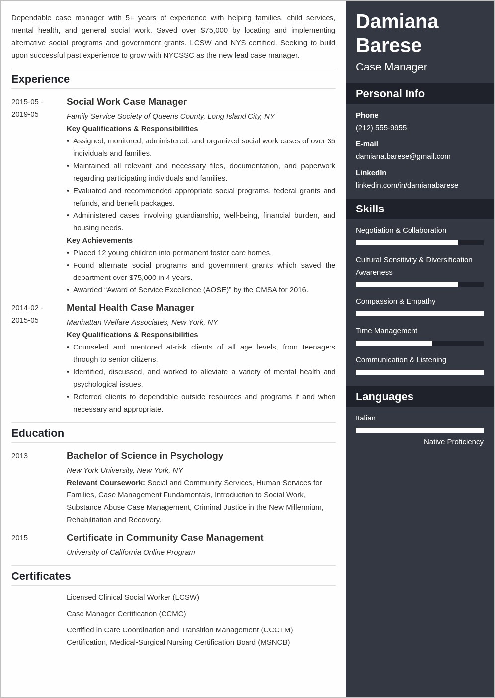 Workers Compensation Case Manager Resume