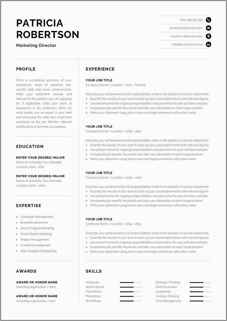 1 Page Resume Sample Education