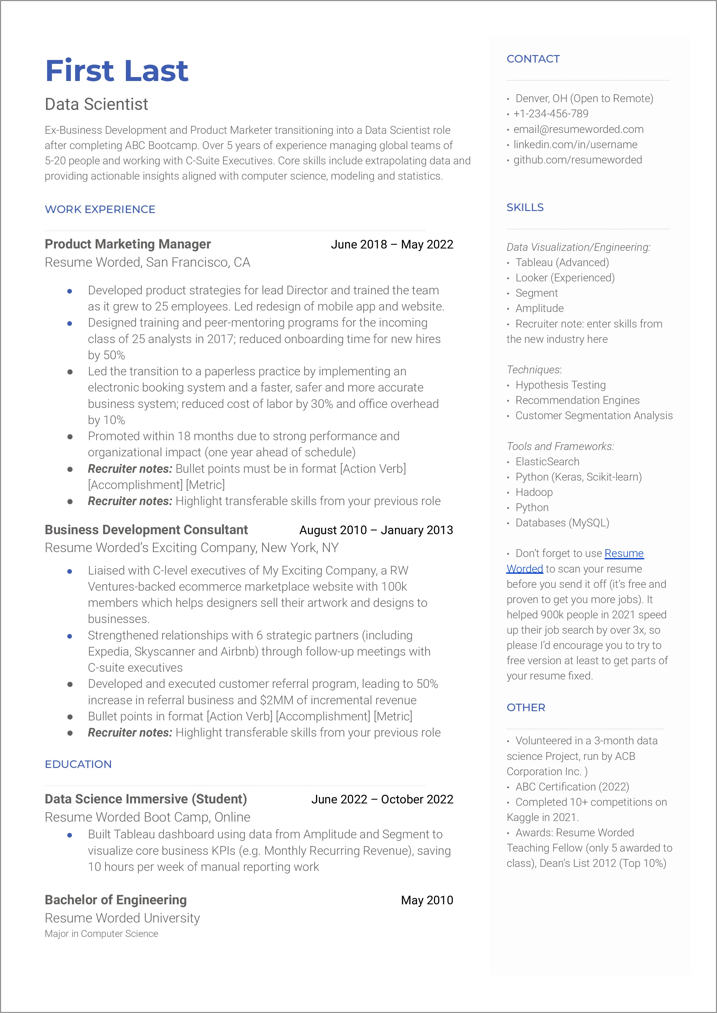 2018 Example Resume Computer Science