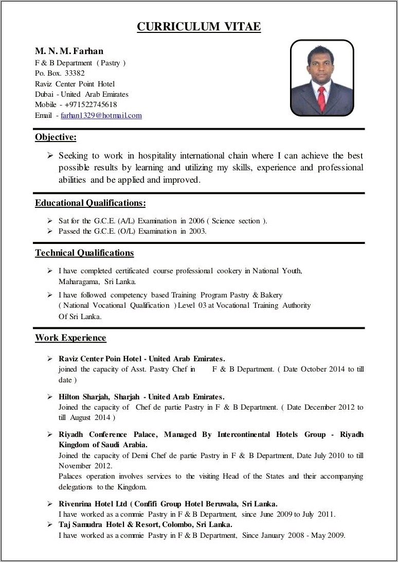 A Chef Skills In Resume