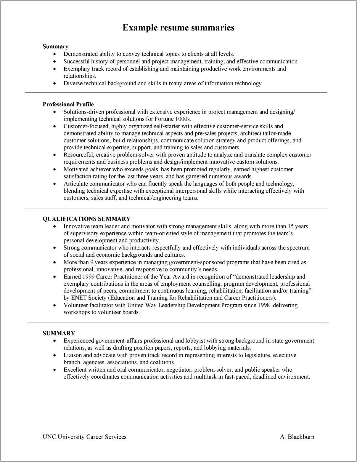 Ability Summary Example For Resume