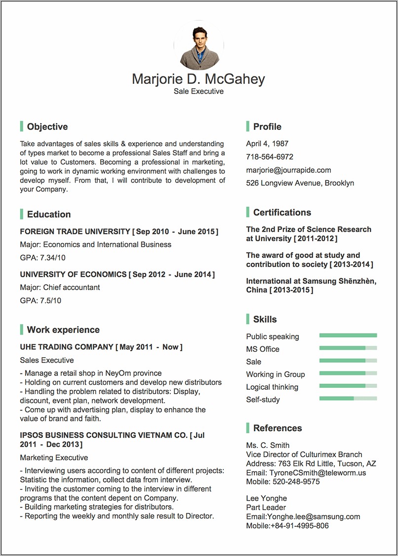 About Me Section Resume Example