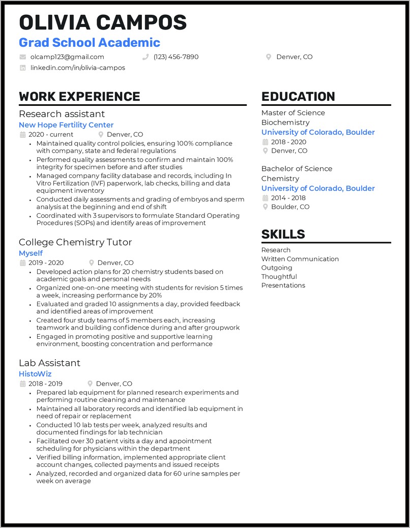 Academic Skills List For Resume