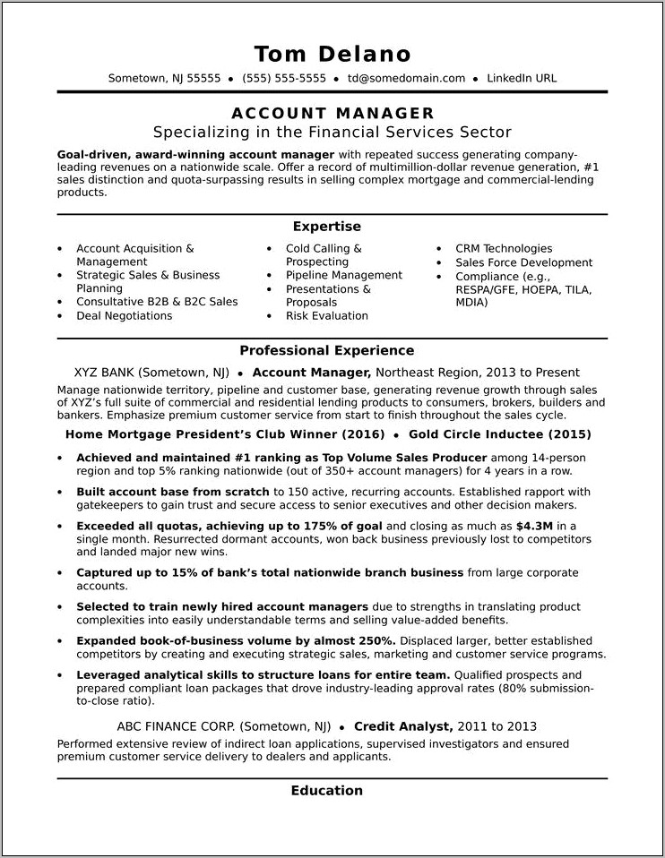 Account Executive Resume Examples Finance
