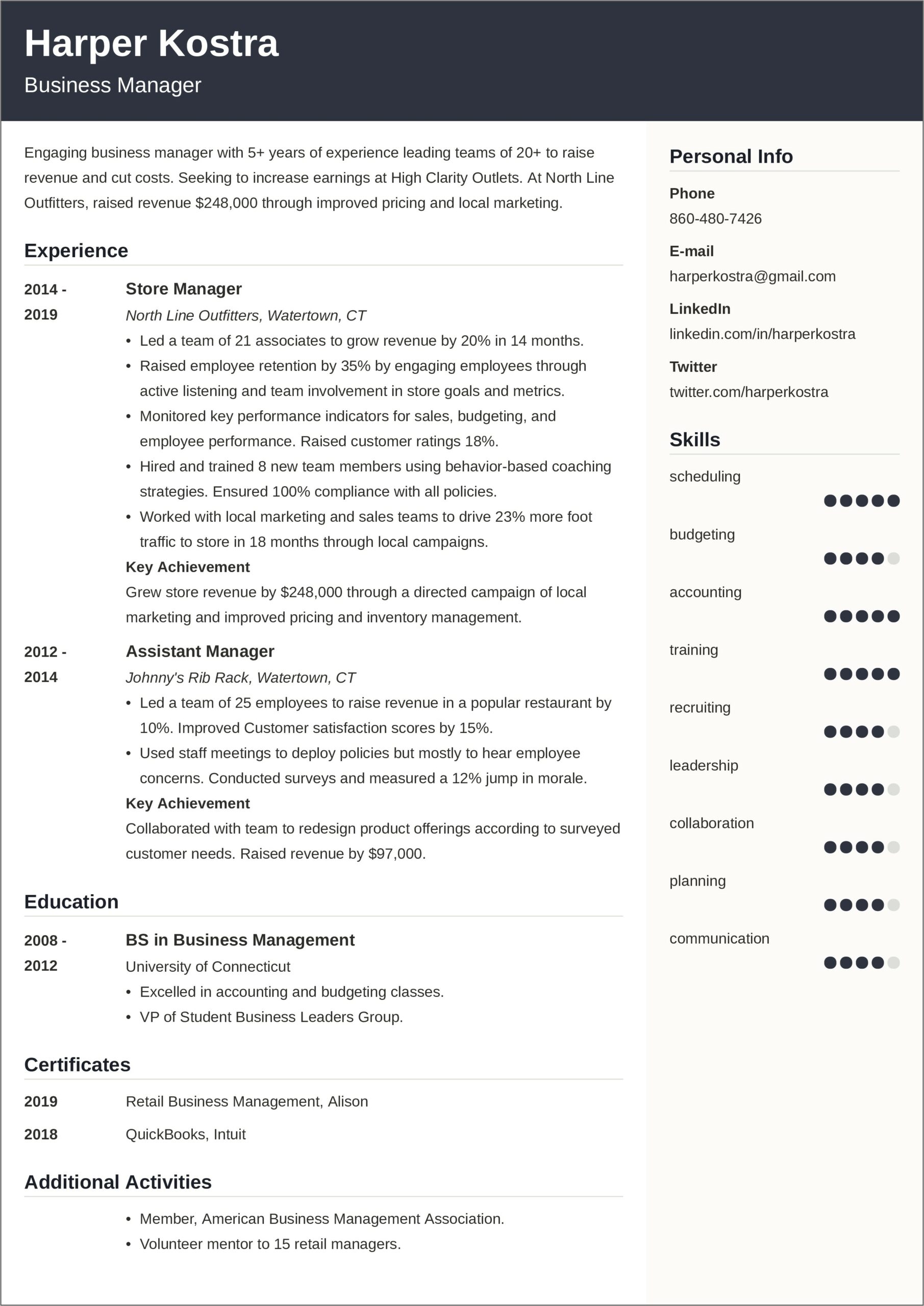Account Manager Resume Examples 2019
